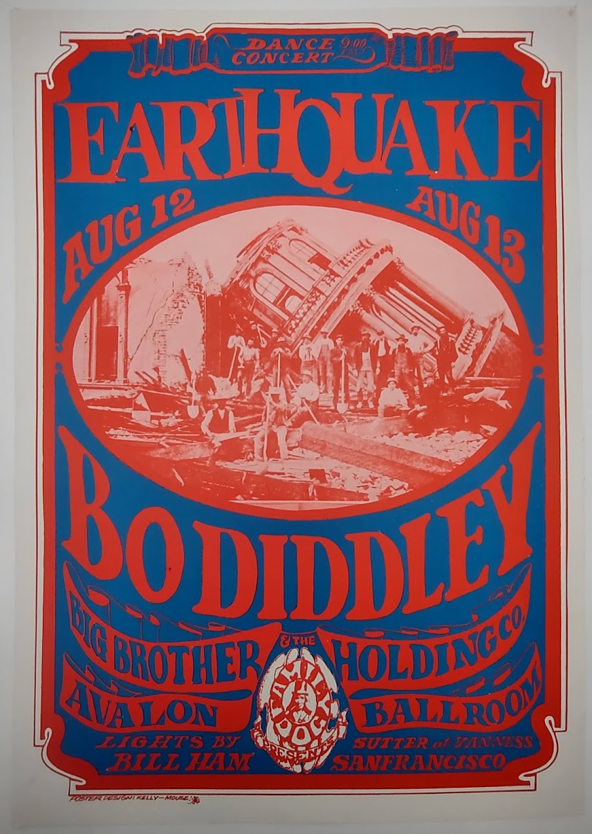 Bo Diddley, Big Brother & The Holding Company, The Avalon Ballroom by Stanley Mouse, Alton Kelley - August 12-13, 1966 - Family Dog Vintage Gig Print