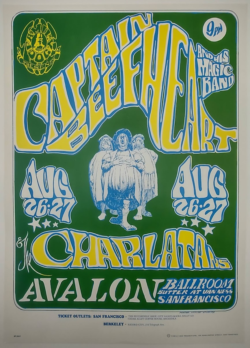 Captain Beefheart, The Charlatans, The Avalon Ballroom by Stanley Mouse, Alton Kelley - August 26-27, 1966 - Family Dog Vintage Gig Print