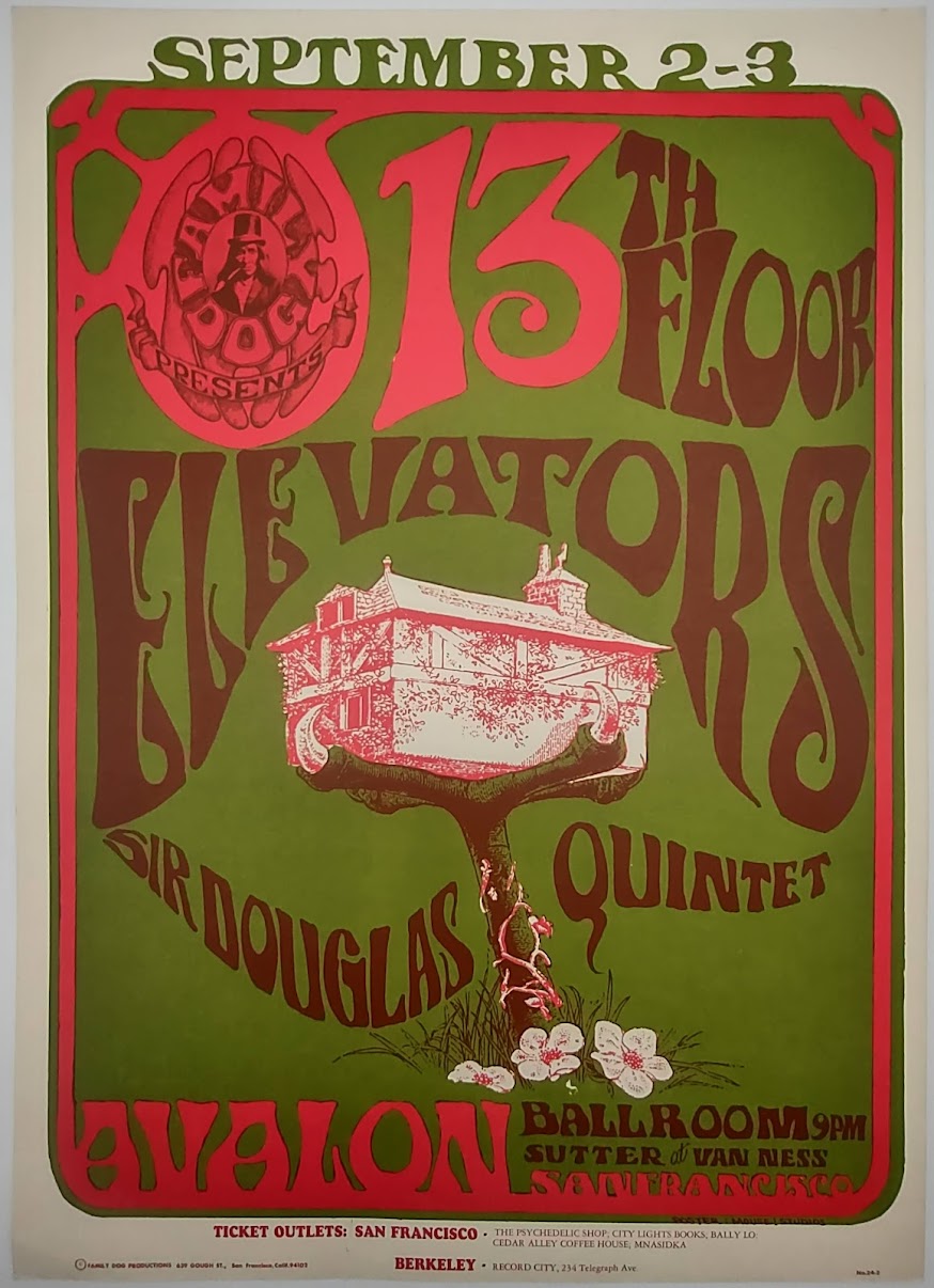 13th Floor Elevators, Sir Douglas Quintet, The Avalon Ballroom by Stanley Mouse, Alton Kelley - September 2-3, 1966 - Family Dog Vintage Gig Print