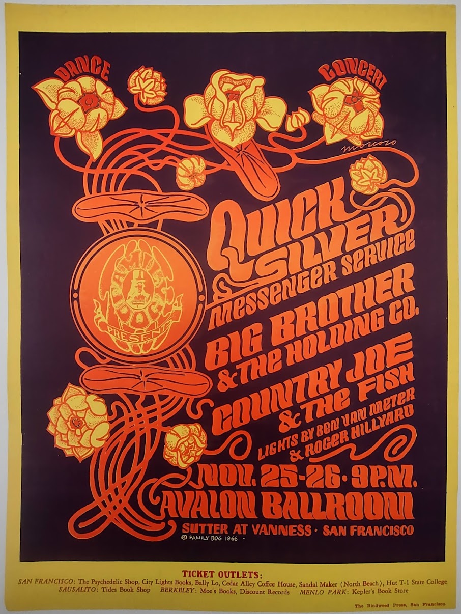 Quicksilver Messenger Service, Big Brother & The Holding Company, The Avalon Ballroom by Victor Moscoso - November 25-26, 1966 - Family Dog Vintage Gig Print