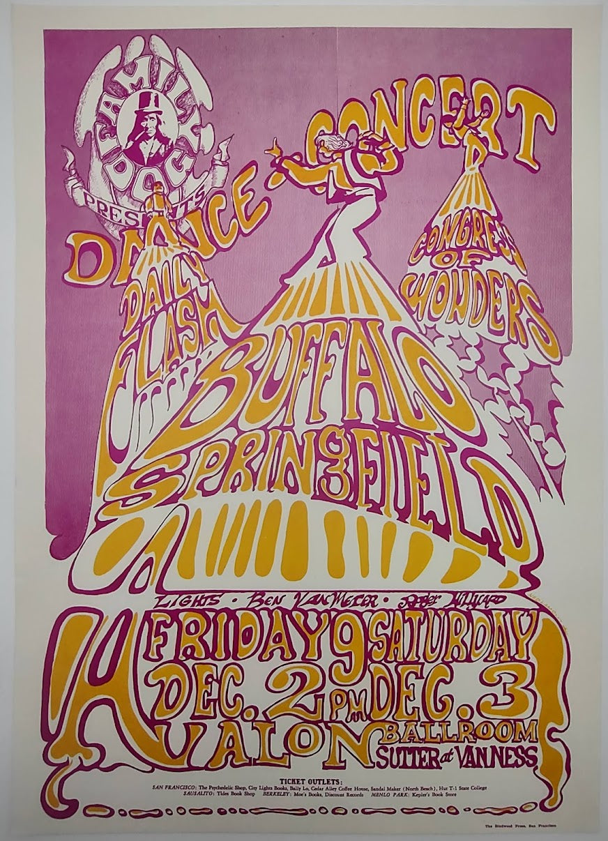 Buffalo Springfield, Daily Flash, The Avalon Ballroom by Ned Lamont - December 2-3, 1966 - Family Dog Vintage Gig Print