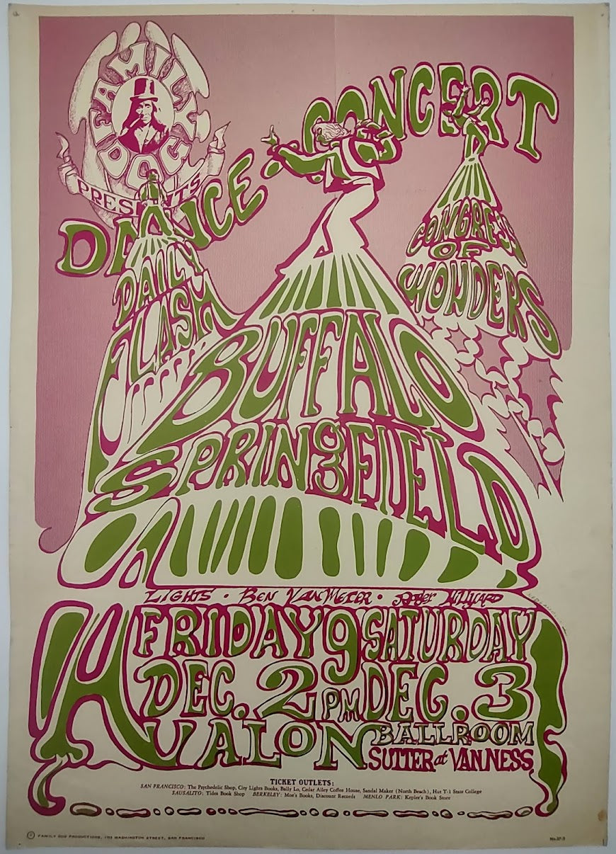 Buffalo Springfield, Daily Flash, The Avalon Ballroom by Ned Lamont - December 2-3, 1966 - Family Dog Vintage Gig Print