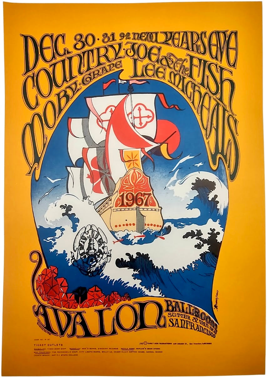 Country Joe & The Fish, Moby Grape, The Avalon Ballroom by Stanley Mouse, Alton Kelley - December 30-31, 1966 - Family Dog Vintage Gig Print