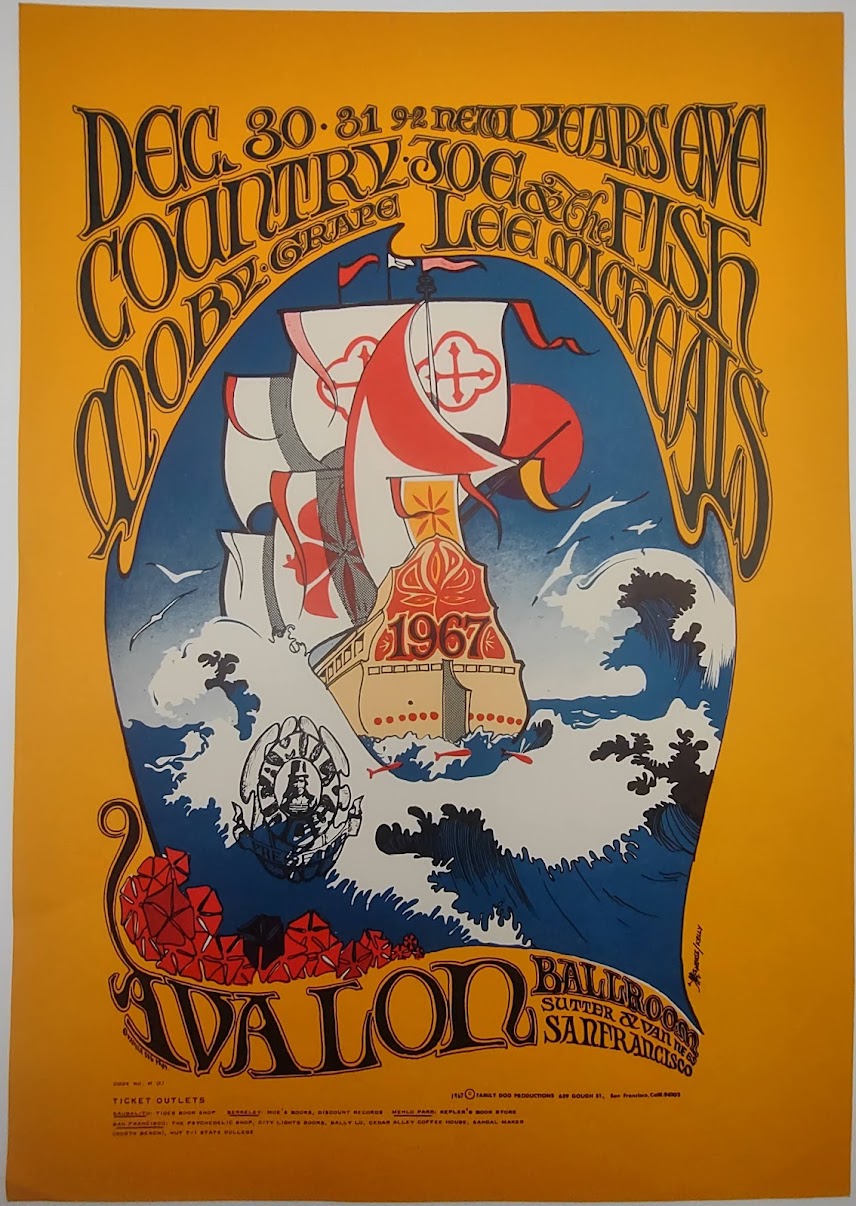 Country Joe & The Fish, Moby Grape, The Avalon Ballroom by Stanley Mouse, Alton Kelley - December 30-31, 1966 - Family Dog Vintage Gig Print