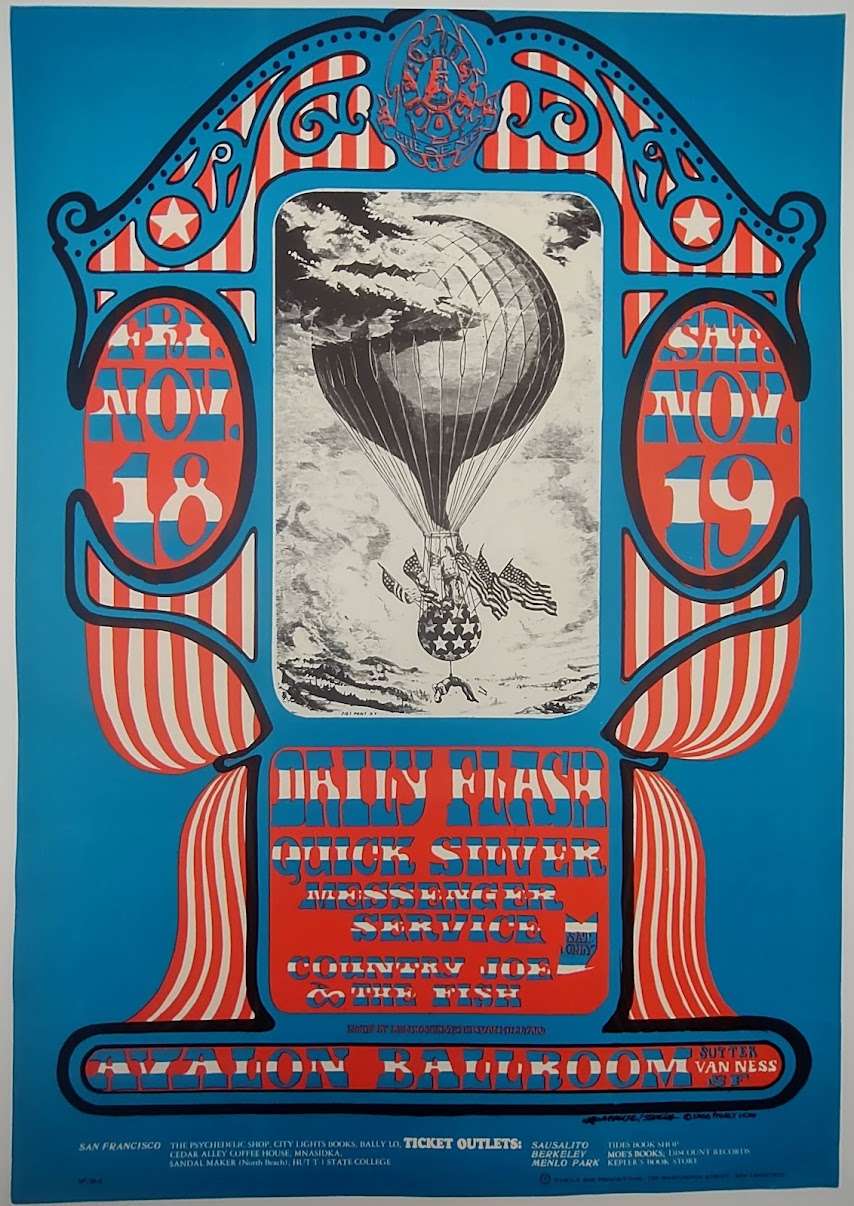 Daily Flash, Quicksilver Messenger Service, Country Joe & The Fish, The Avalon Ballroom by Stanley Mouse, Alton Kelley - November 18-19, 1966 - Family Dog Vintage Gig Print