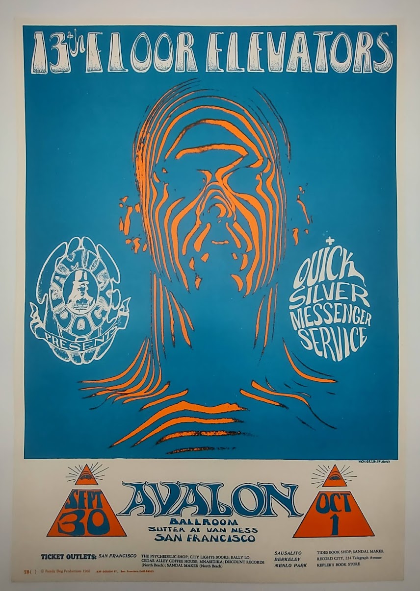 13th Floor Elevators, Quicksilver Messenger Service, The Avalon Ballroom by Stanley Mouse, Alton Kelley - September 30 - October 1, 1966 - Family Dog Vintage Gig Print