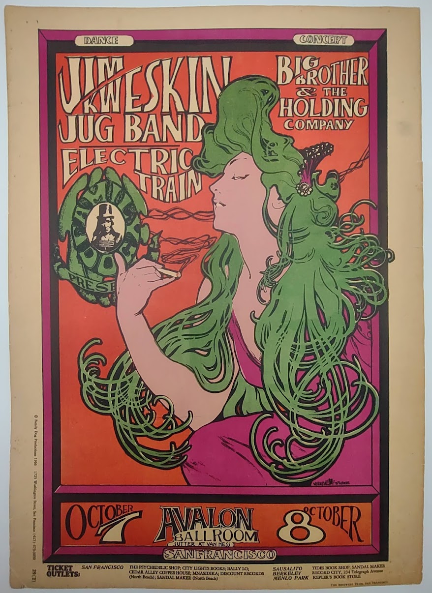 Big Brother & The Holding Company, Jim Kweskin, The Avalon Ballroom by Stanley Mouse, Alton Kelley - October 7-8, 1966 - Family Dog Vintage Gig Print