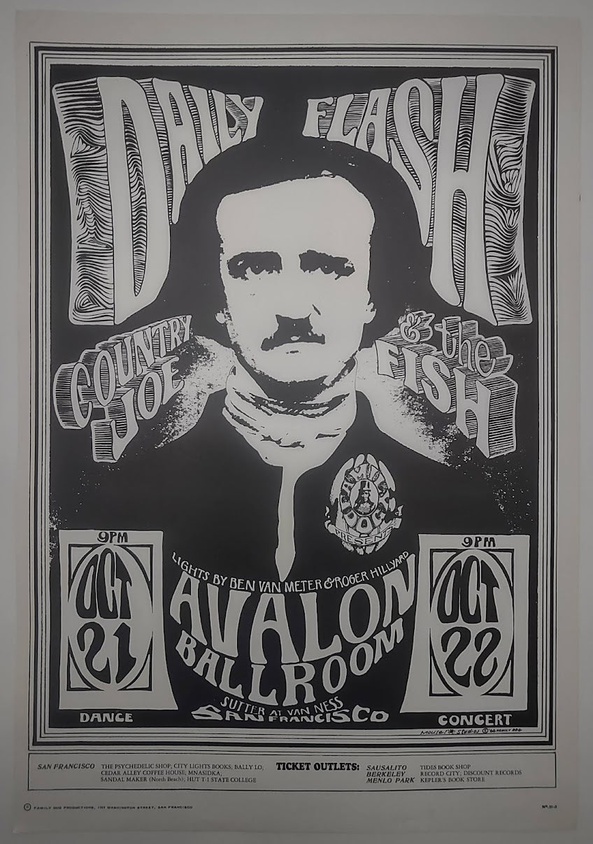 Daily Flash, Country Joe & The Fish, The Avalon Ballroom by Stanley Mouse, Alton Kelley - October 21-22, 1966 - Family Dog Vintage Gig Print