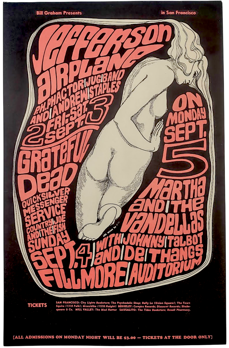 Grateful Dead, Jefferson Airplane, The Fillmore by Wes Wilson - September 2-5, 1966 - Vintage Gig Print
