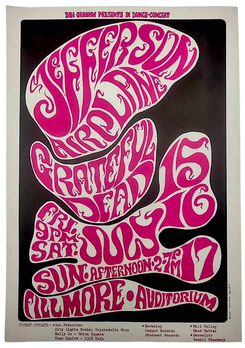 Jefferson Airplane, Grateful Dead, The Fillmore by Wes Wilson - July 15-16, 1966 - Vintage Gig Print