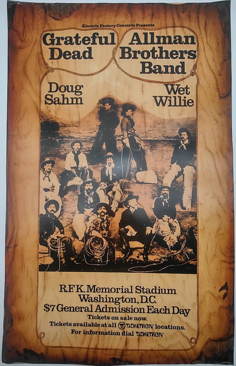 The Grateful Dead, Allman Brothers Band, R.F.K. Memorial Stadium - June 9-10, 1973 - Vintage Gig Print