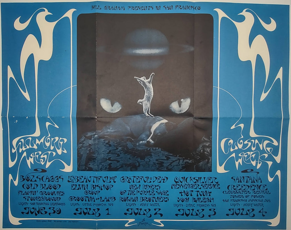 The Grateful Dead, Santana, Quicksilver Messenger Service, The Fillmore West by David Singer - June 30-July 4, 1971 - Vintage Gig Print
