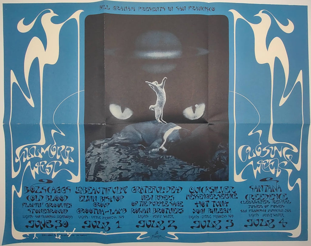 The Grateful Dead, Santana, Quicksilver Messenger Service, The Fillmore West by David Singer - June 30-July 4, 1971 - Vintage Gig Print