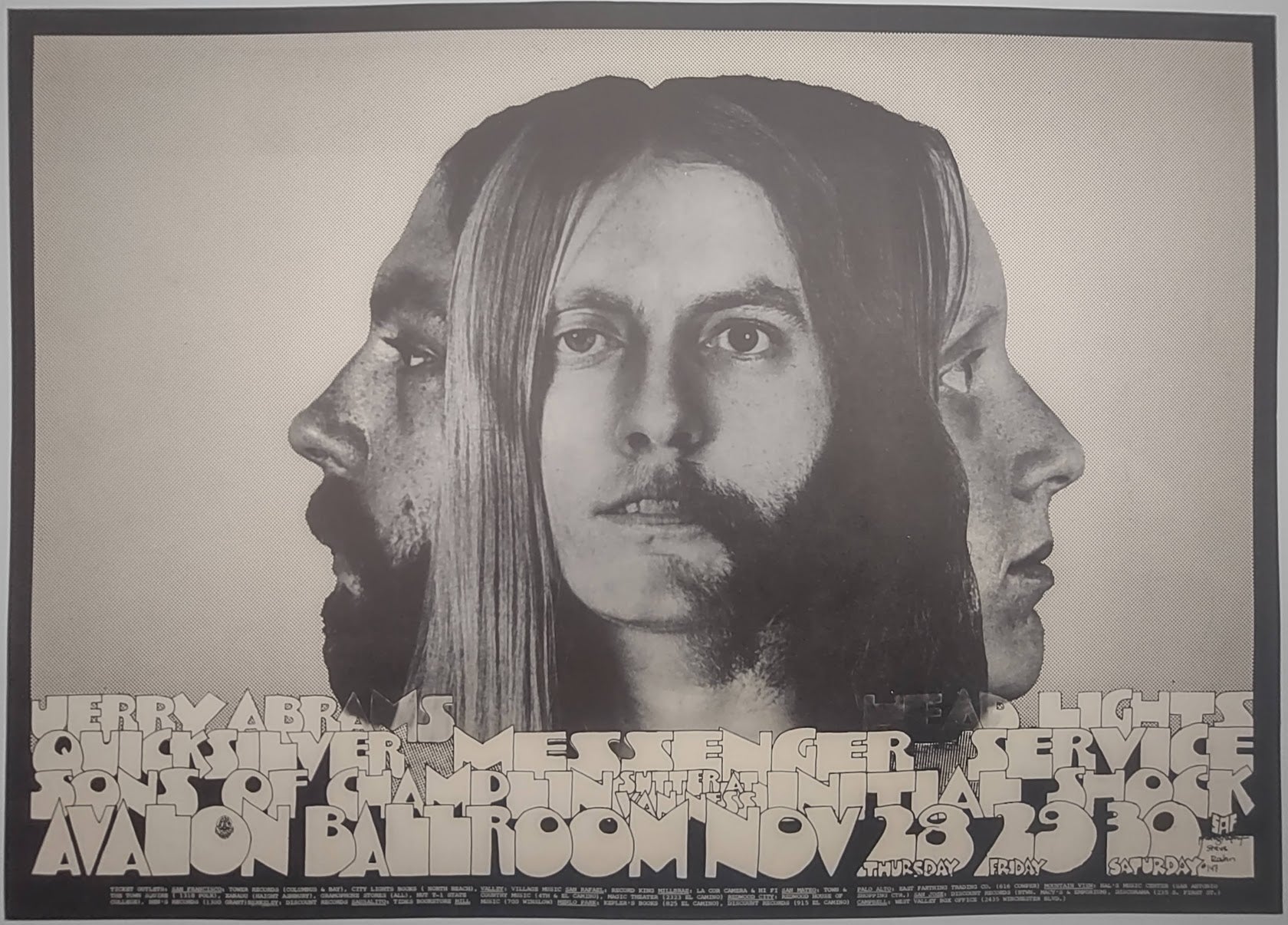 Quicksilver Messenger Service, The Avalon Ballroom by San Andreas Fault, Steve Rahn - November 28-30, 1968 - Family Dog Vintage Gig Print