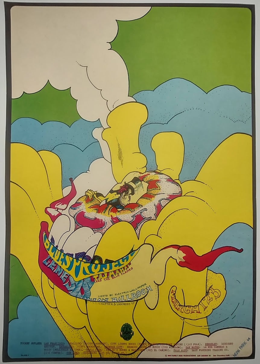 The Blues Project, Genesis, Taj Mahal, The Avalon Ballroom by Neon Park - March 1-3, 1968 - Family Dog Vintage Gig Print