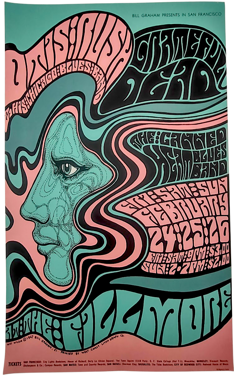 The Grateful Dead, The Fillmore by Wes Wilson - February 24-26, 1967 - Vintage Gig Print