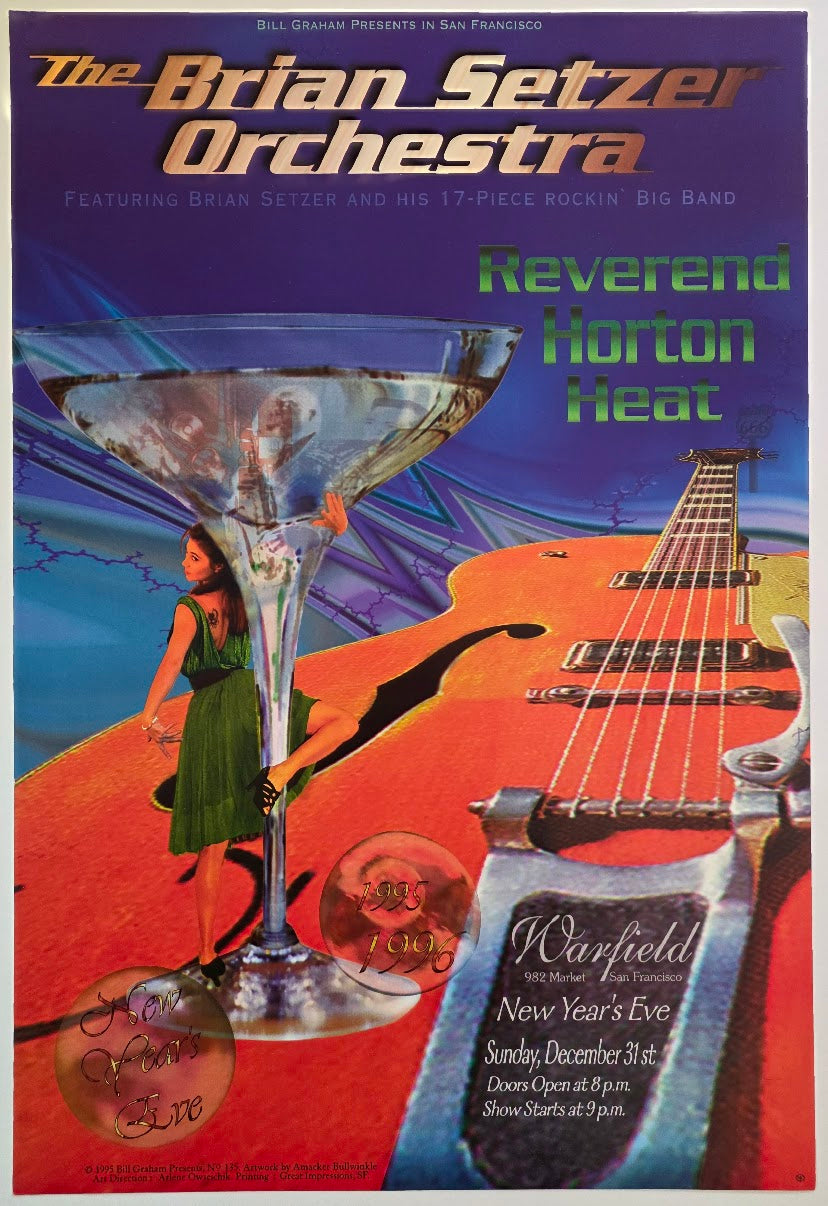Brian Setzer Orchestra, Reverend Horton Heat, The Warfield by Amacker Bullwinkle - December 31, 1995 - Gig Print
