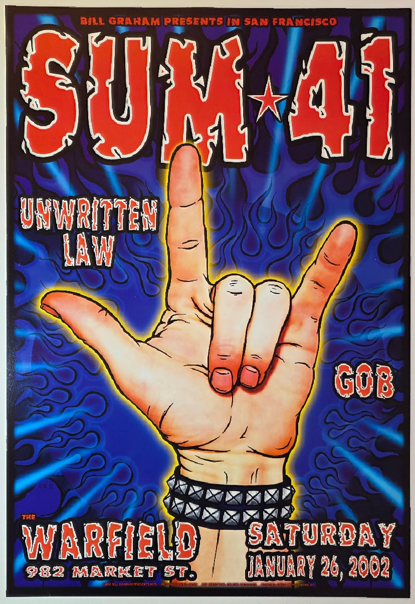 Sum 41, Unwritten Law, GOB, The Warfield by Chris Shaw - January 26, 2002 - Gig Print