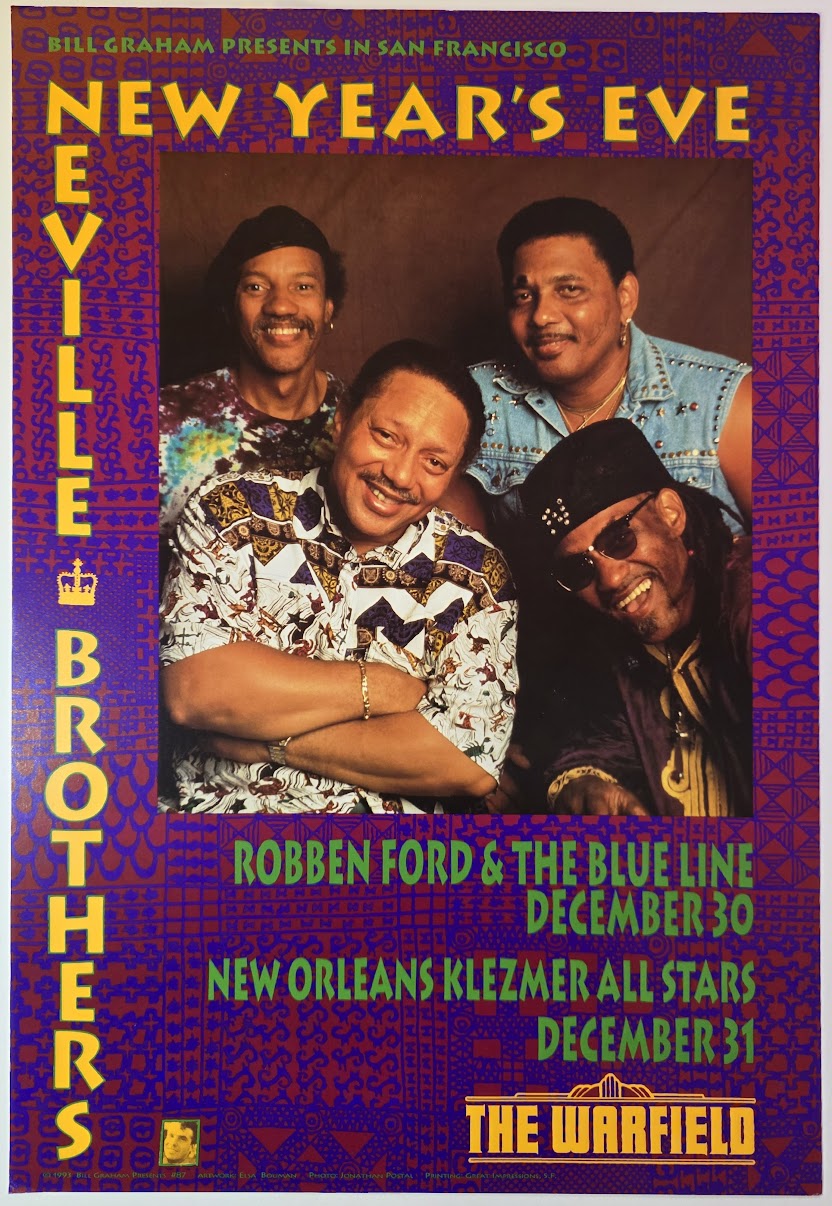 The Neville Brothers, The Warfield by Elsa Bouman - December 30-31, 1993 - Gig Print