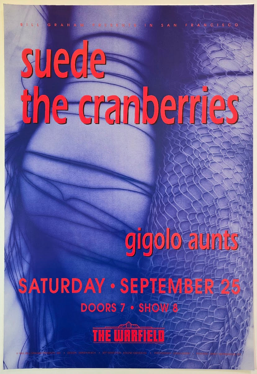 Sued, The Cranberries, Gigolo Aunts, The Warfield by Sarah Beach - September 25, 1993 - Gig Print