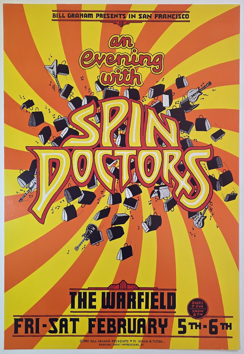 Spin Doctors, The Warfield by Randy Tuten - February 5-6, 1993 - Gig Print