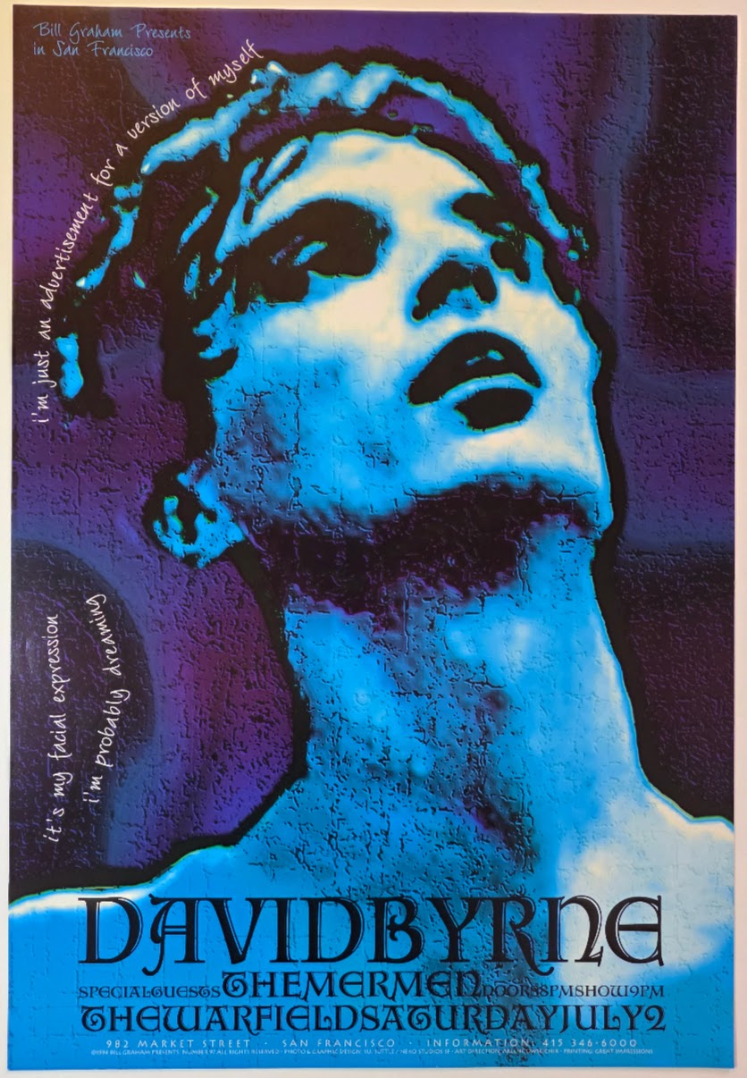 David Byrne, The Mermen, The Warfield by Su Suttle - July 2, 1994 - Gig Print