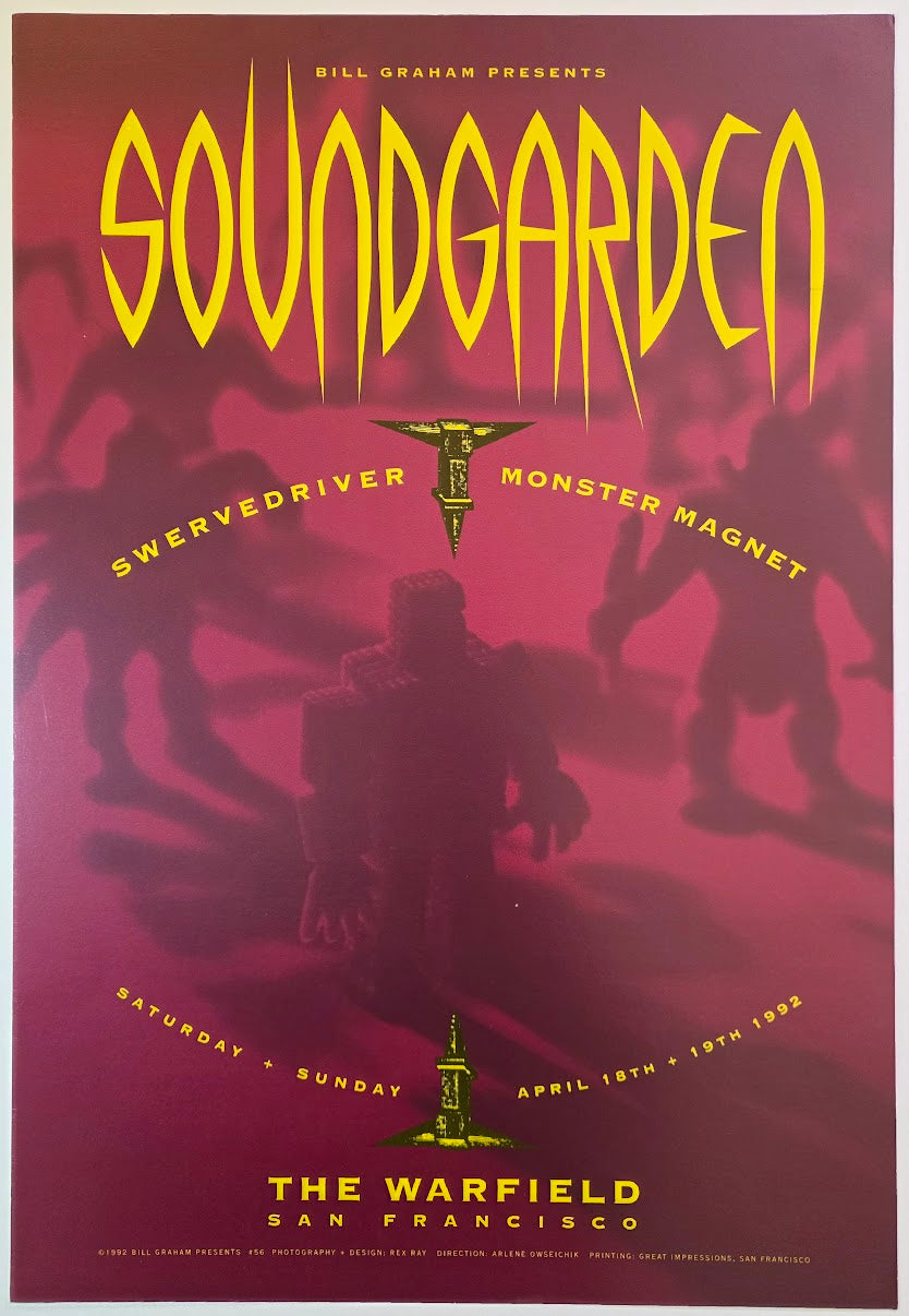 Soundgarden, Swervedriver, Monster Magnet, The Warfield by Rex Ray - April 18-19, 1992 - Gig Print