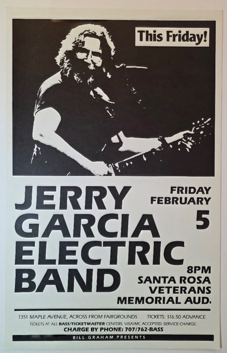 Jerry Garcia Electric Band, Santa Rosa Veterans Memorial Auditorium - February 5, 1988 - Gig Print