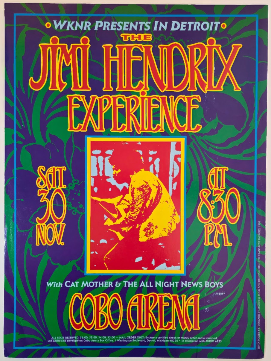 Jimi Hendrix Experience, Cobo Arena by Dennis Loren, Matthew Rock - November 30, 1968 - Gig Print