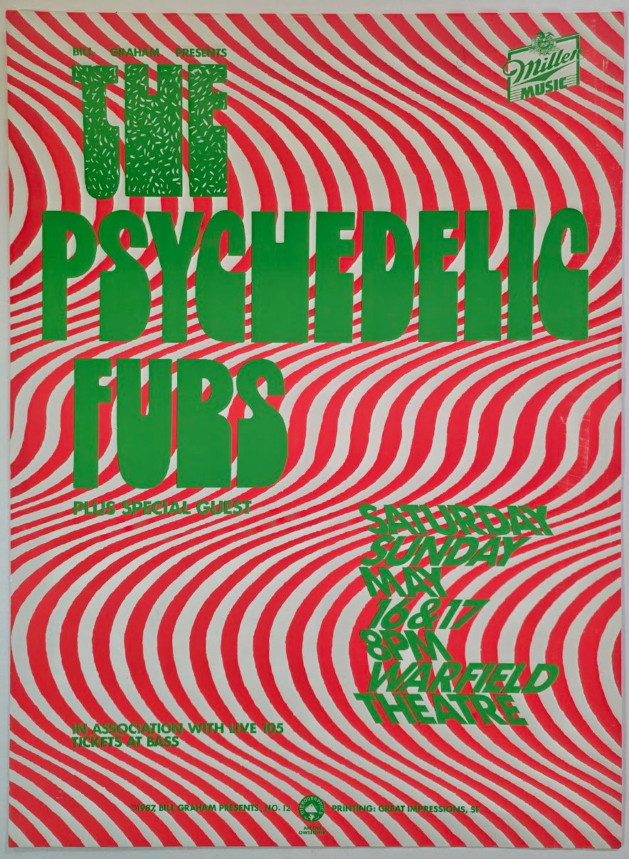 The Psychedelic Furs, The Warfield by Arlene Owseichik - May 16-17, 1987 - Gig Print