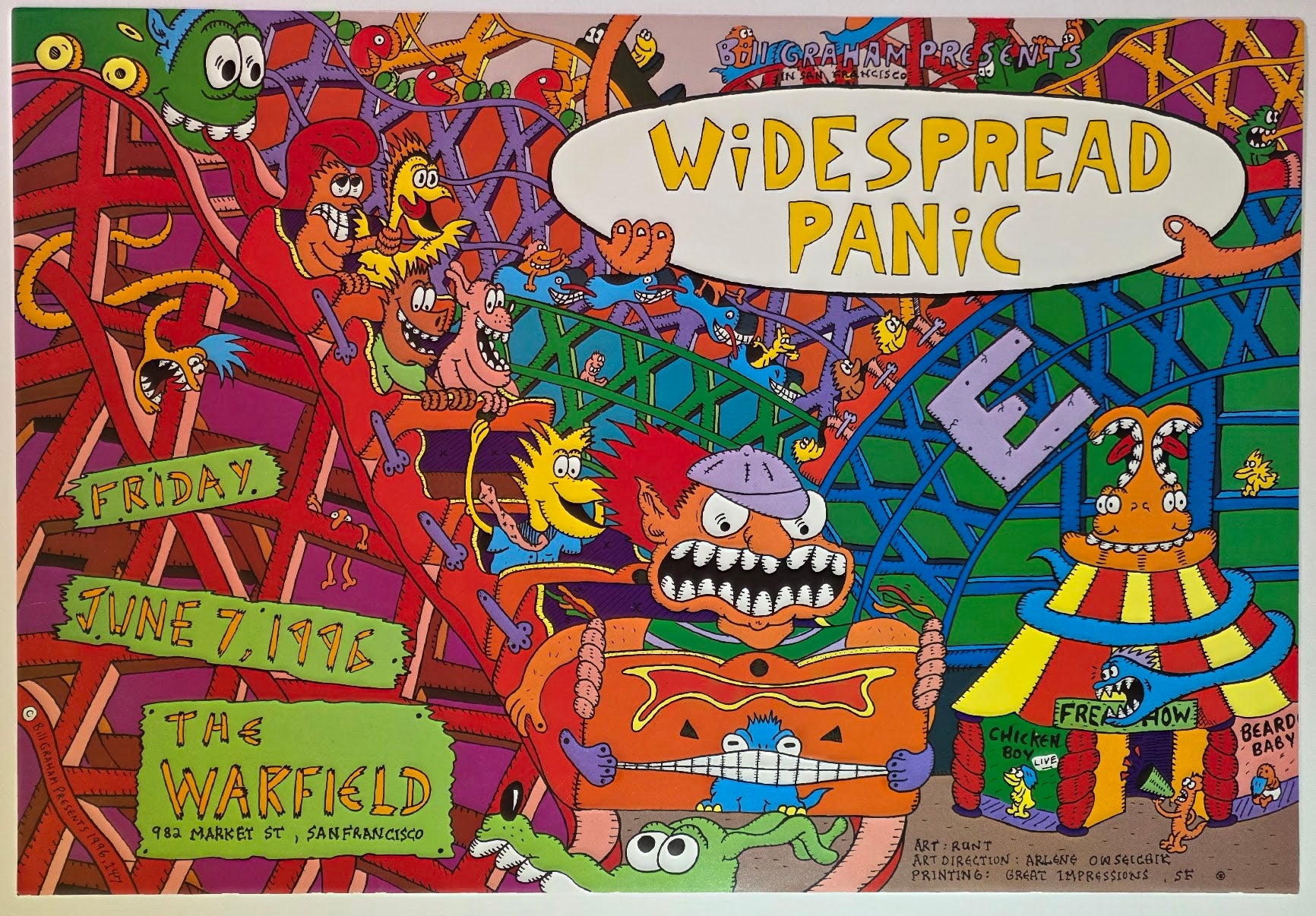 Widespread Panic, The Warfield by Runt - June 7, 1996 - Gig Print