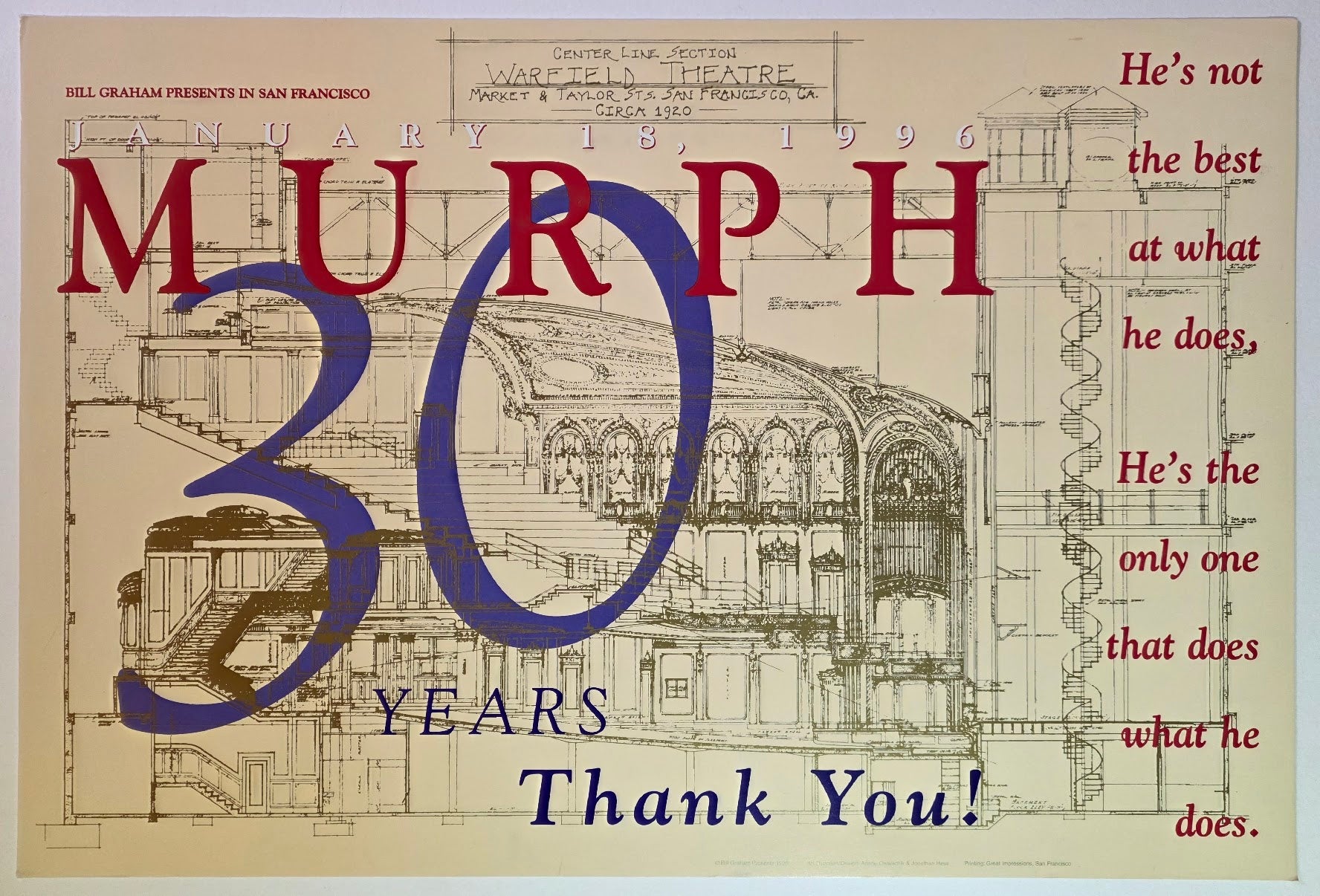 Murph, The Warfield by Jonathan Hess - January 18, 1996 - Gig Print