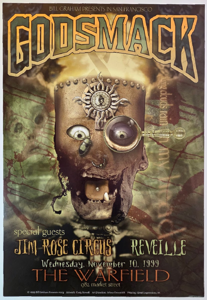 Godsmack, Jim Rose Circus, Reveille, The Warfield by Craig Howell - November 10, 1999 - Gig Print