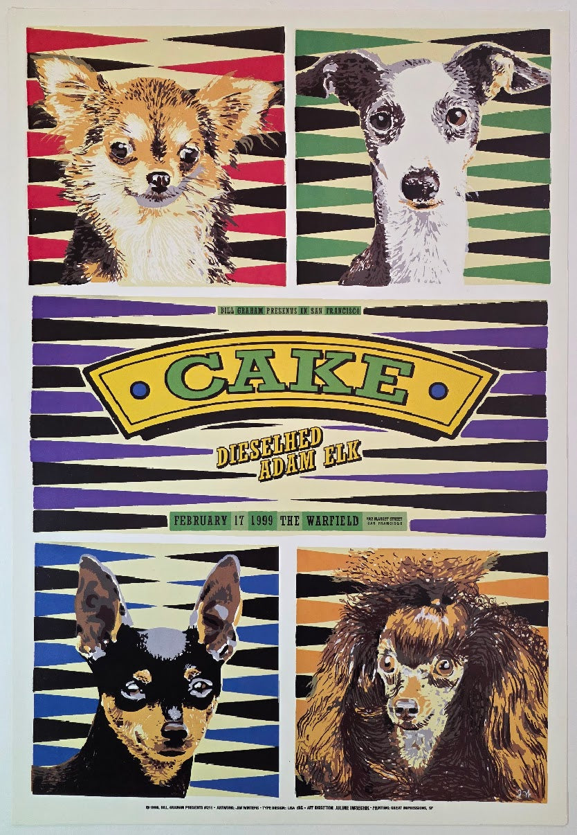 Cake, Dieselhed Adam Elk , The Warfield by Jim Winters - February 17, 1999 - Gig Print