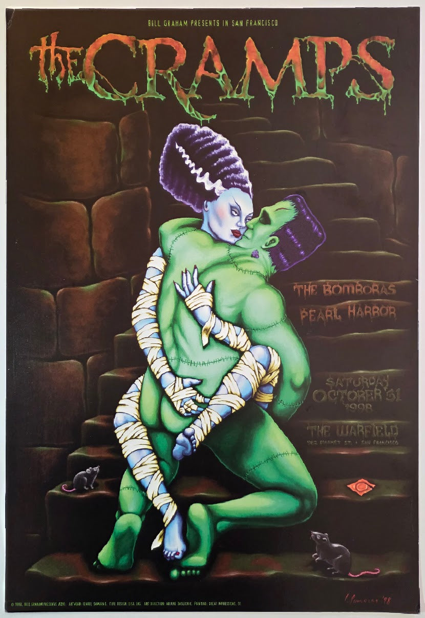 The Cramps, The Bomboras, Pearl Harbor, The Warfield by Isabel Samaras - October 31, 1998 - Gig Print