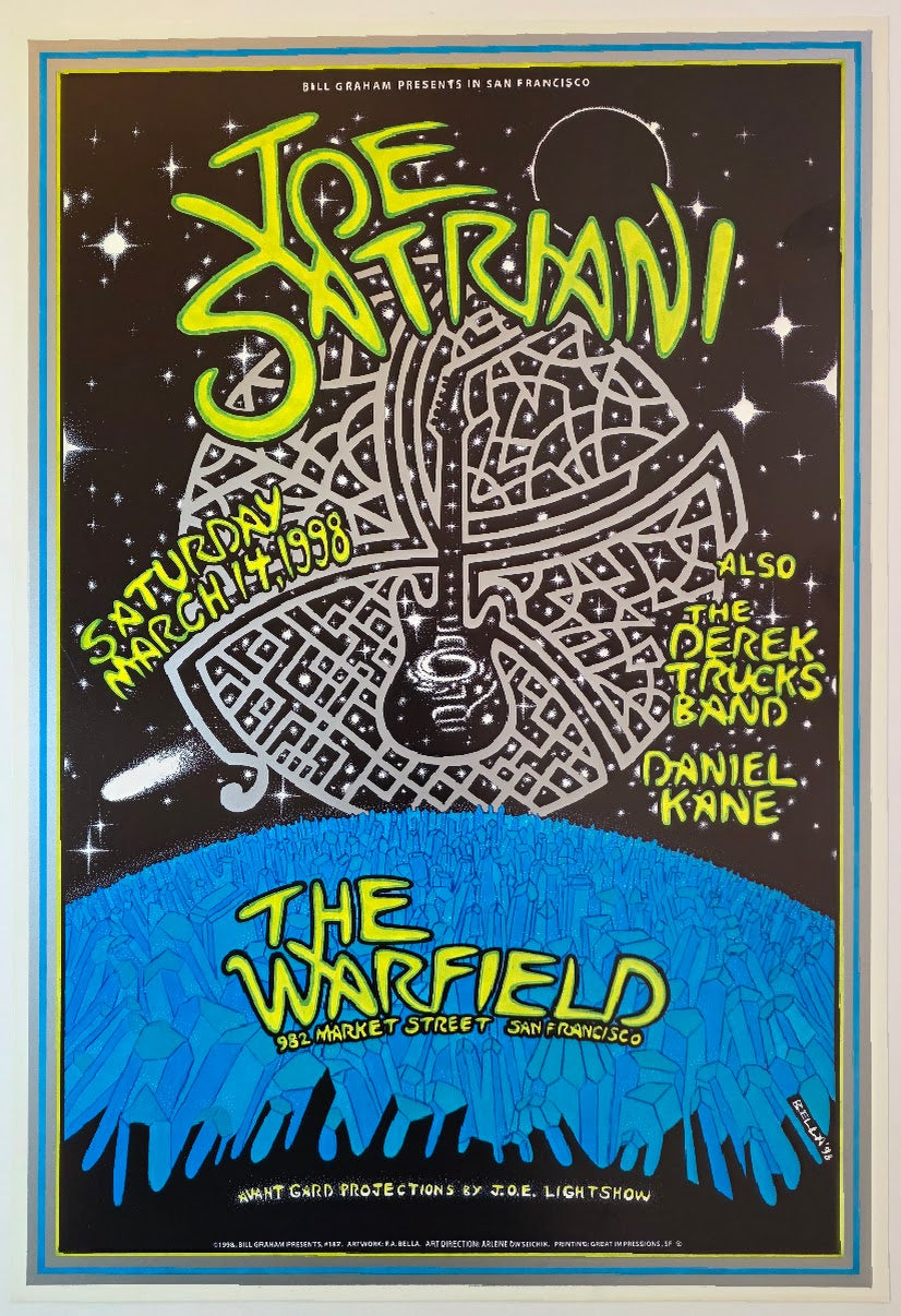 Joe Satriani, The Derek Trucks Band, Daniel Kane, The Warfield by F.A. Bella - March 14, 1998 - Gig Print