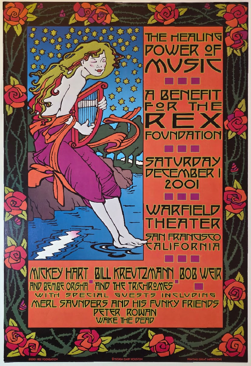 Mickey Hart, Bill Kreutzmann, Bob Weir, Merl Saunders, The Warfield by Gary Houston - December 1, 2001 - Gig Print
