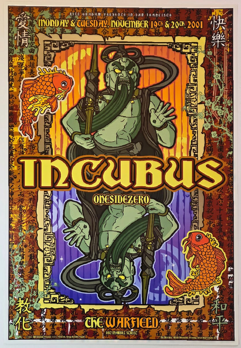 Incubus, Onesidezero, The Warfield by Gregg Gordon - November 19-20, 2001 - Gig Print