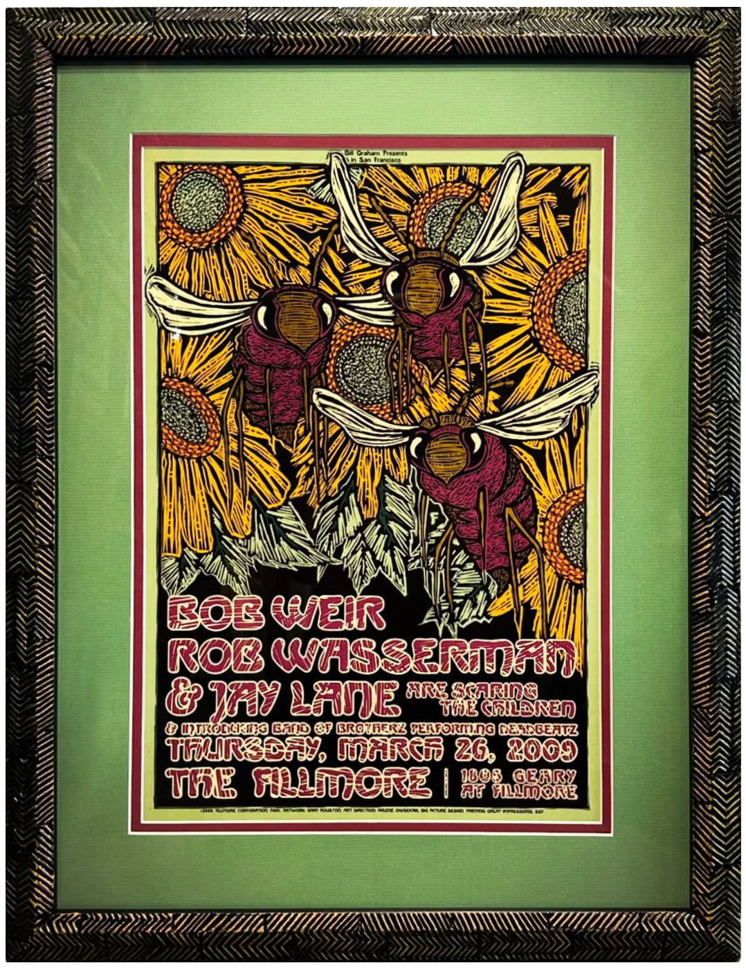 Custom Framed F1001 Bob Weir, Rob Wasserman, Jay Lane - Gary Houston - March 26, 2009 - Fillmore Print